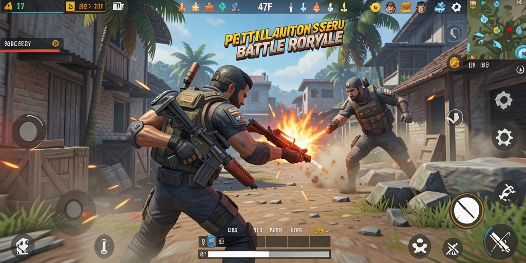Tampilan seru dari gameplay 47F dalam pertempuran Battle Royale.