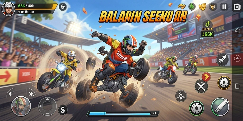 Tampilan gameplay Racing yang mendebarkan dan kompetitif.