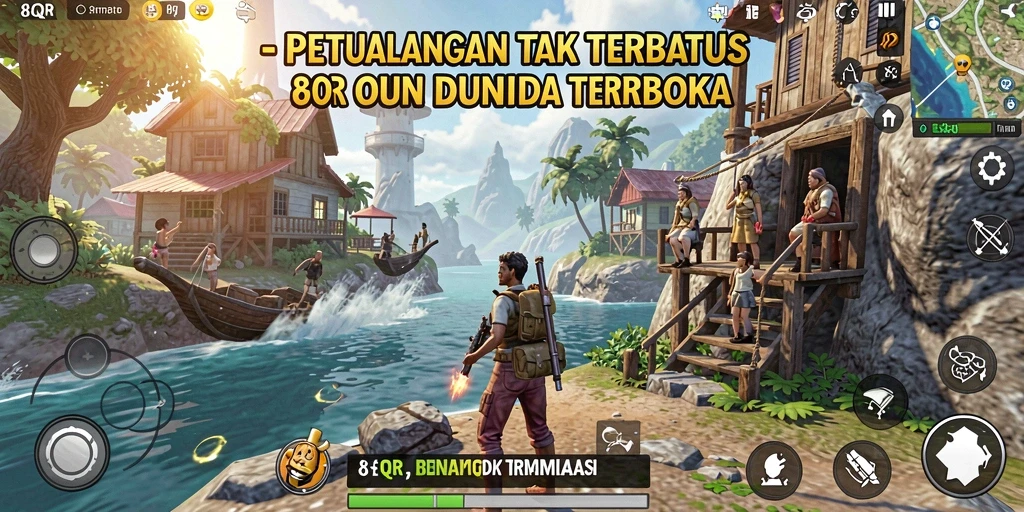 Screenshot gameplay <strong>8QR</strong> menampilkan petualangan di dunia terbuka yang menawan.