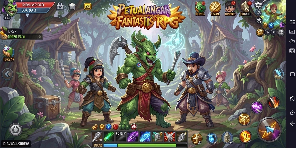 Tangkapan layar utama dari IDR77 menampilkan karakter dalam aksi petualangan RPG.