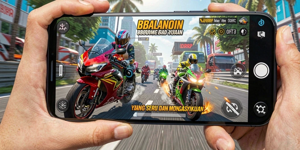 Screenshot gameplay IDRRP yang menunjukkan balapan motor yang penuh aksi.
