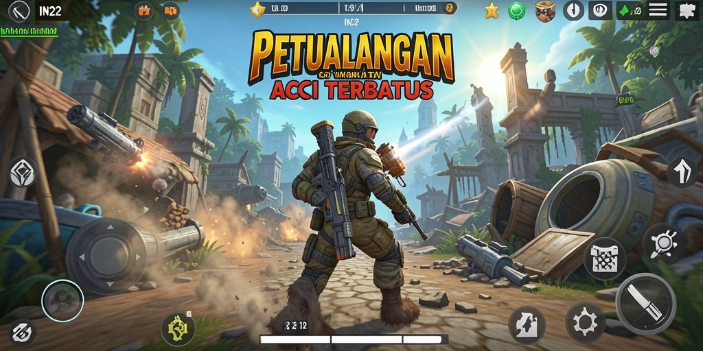 Tangkapan layar gameplay IN22 dengan aksi berintensitas tinggi.