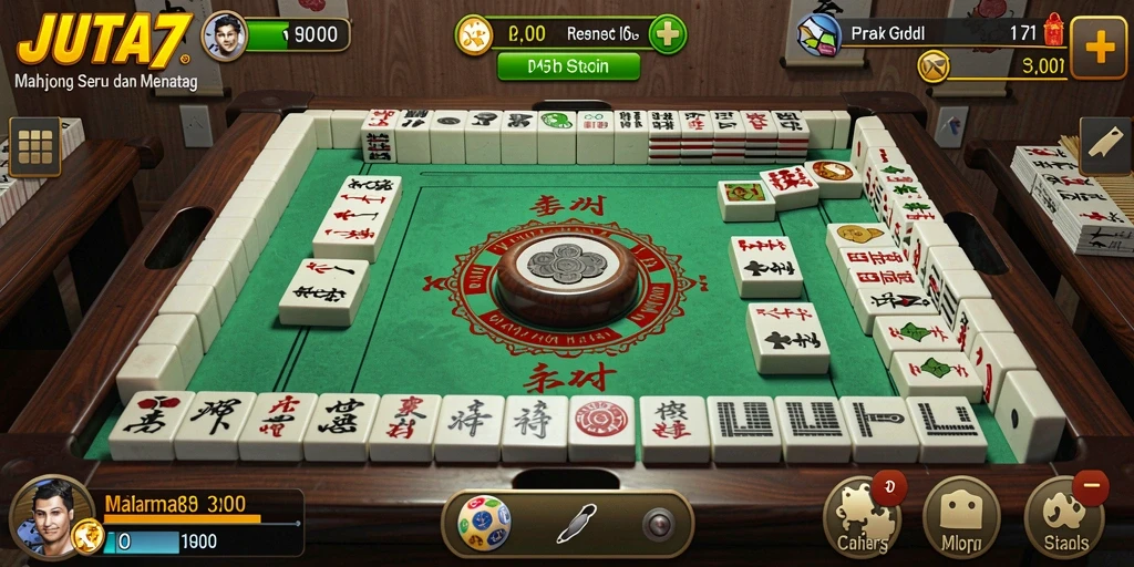 Screenshot utama JUTA7 menampilkan aksi permainan Mahjong yang seru.