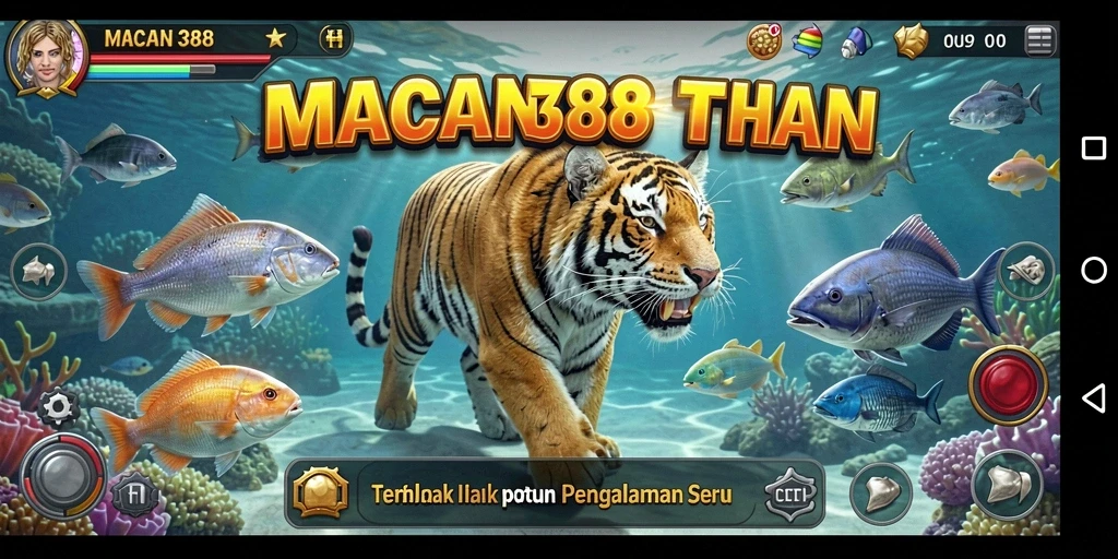 Tampilan gameplay seru dalam MACAN388 dengan banyak ikan untuk ditembak.