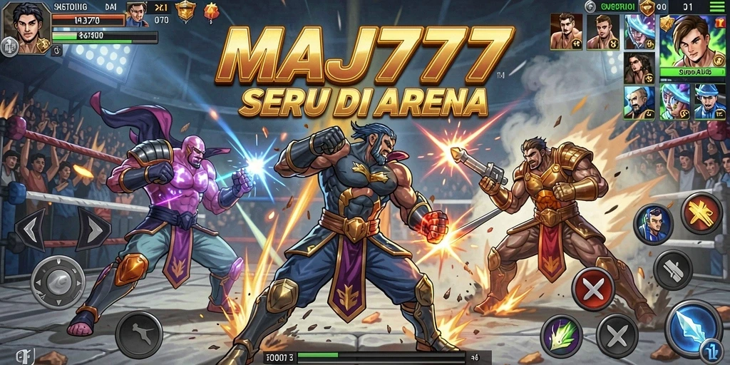 Screenshot gameplay MAJ777 menampilkan pertempuran mendebarkan antar karakter.