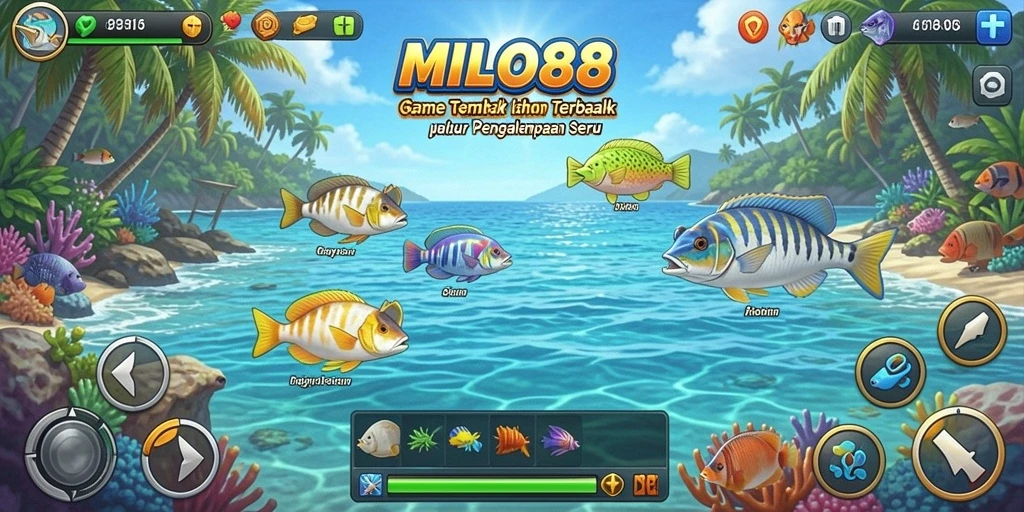 Screenshot utama MILO88 menampilkan aksi menembak ikan yang seru.