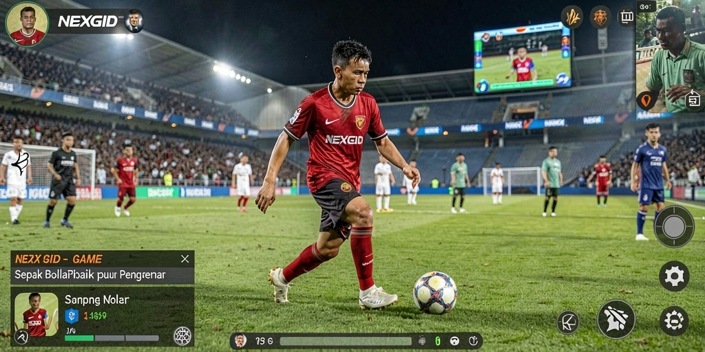 Screenshot NEXGID menampilkan tindakan intens di lapangan sepak bola.