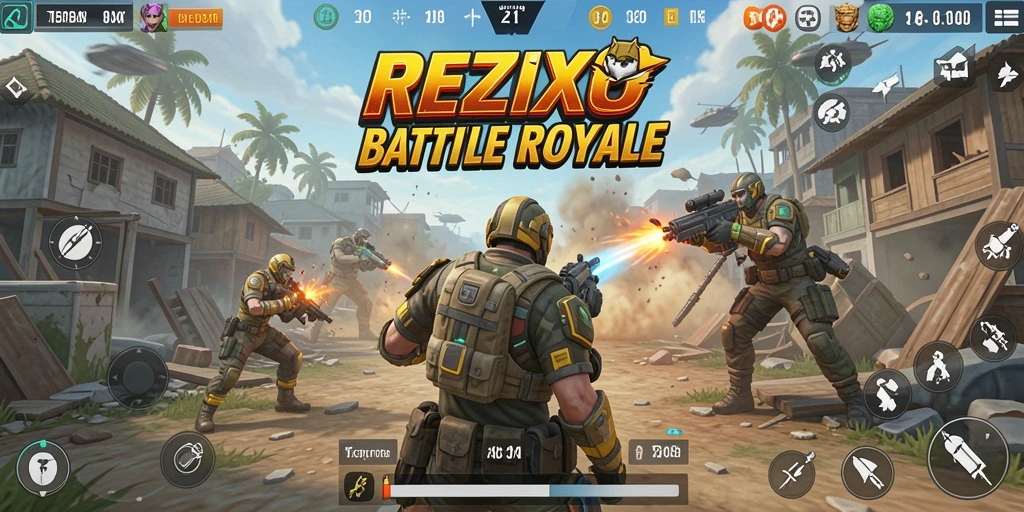Tampilan gameplay REZIXO yang seru dalam pertempuran Battle Royale.