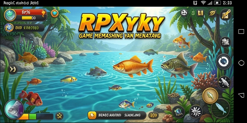 Screenshot gameplay RPYYY menunjukkan serunya memancing di berbagai lokasi.