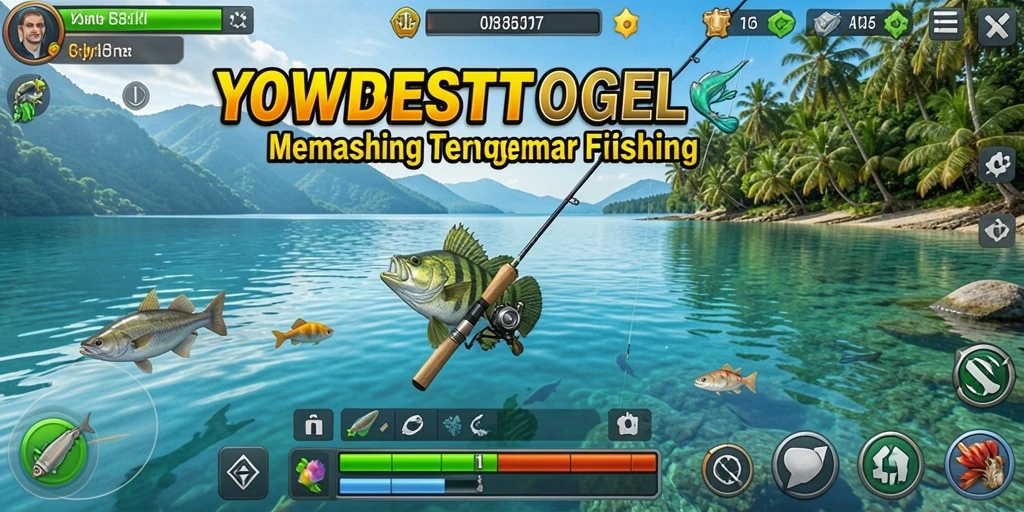 Tampilan gameplay YOWESTOGEL yang menarik dengan berbagai lokasi memancing.